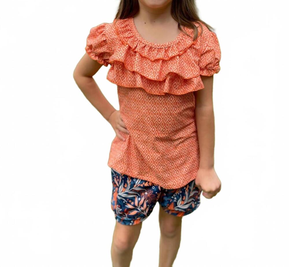 NEW PETE + LUCY girls kalista short set in orange/blue
